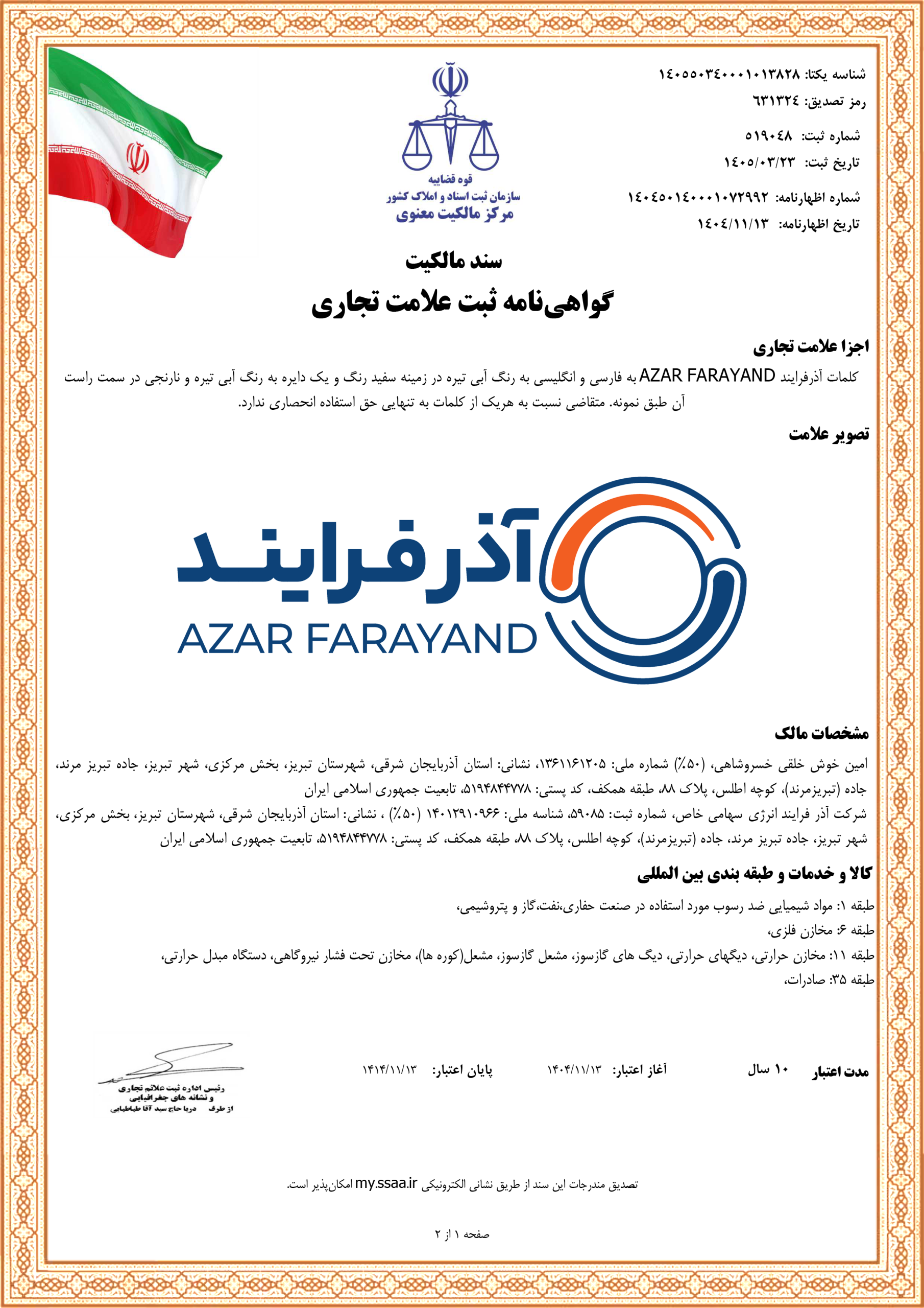 گواهی نامه ثبت علامت تجاری-1